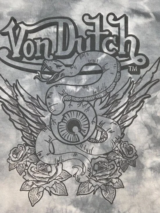 Von Dutch Tie Dyed Gray Long Sleeve Cropped T shirt Medium - Picture 4 of 8